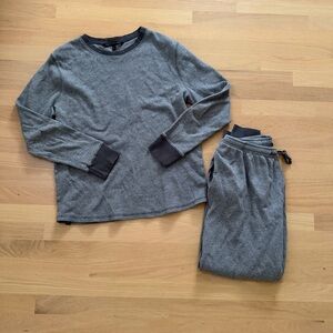 Pact Organic Waffle Cotton Lounge Pajamas Men’s Large Drawstring Long Sleeve